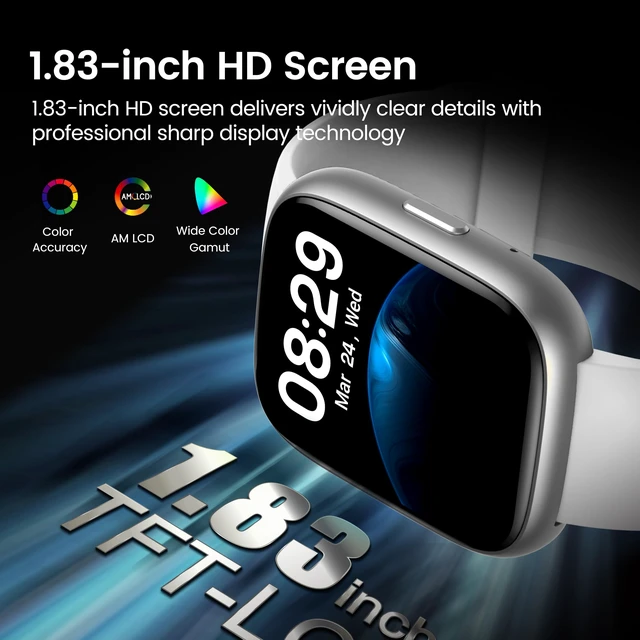 Alt view image 2 of 7 - Smart Watch with Alexa Built-in, 1.83" HD Bluetooth Calling Fitness Tracker Fitness Watch with Heart Rate/Sleep Monitor, 120+ Sport Modes, DIY Dial, IP68 Waterproof Smartwatch for Android iOS, Gray