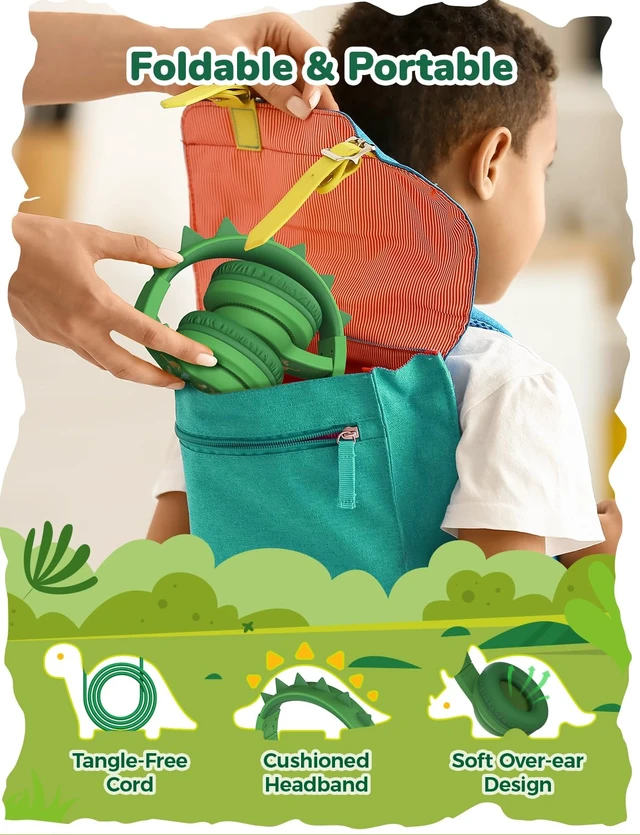 Alt view image 7 of 7 - HS19S Kids Headphones for School, Over-Ear for Toddler Boys Girls SafeSound Tech, Stereo Sound, Kids Headphones with Cord, Durable Foldable 3.5mm Wired Headphone for iPad/Tablet/Travel