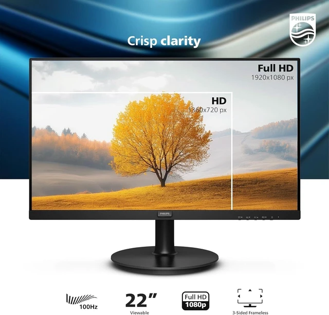 Alt view image 2 of 7 - 22 Inch Computer Monitor FHD 100Hz VA VESA Flicker-Free, 221V8LB 1920×1080 LED Monitor, 4ms GtG, Adaptive Sync, HDMI 1.4, Tilt Adjust, Low Blue Light, 4yr Advance Replacement
