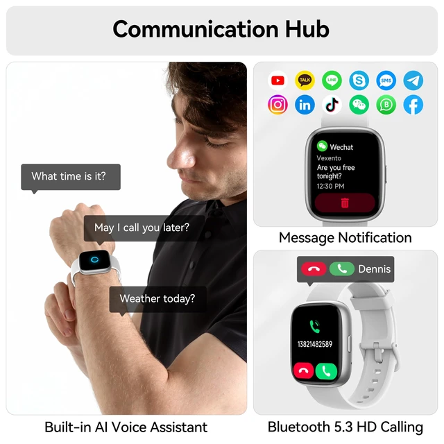Alt view image 3 of 7 - Smart Watch with Alexa Built-in, 1.83" HD Bluetooth Calling Fitness Tracker Fitness Watch with Heart Rate/Sleep Monitor, 120+ Sport Modes, DIY Dial, IP68 Waterproof Smartwatch for Android iOS, Gray