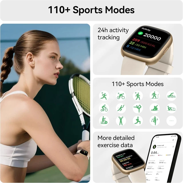 Alt view image 3 of 7 - Smart Watch with Alexa Built-in, 1.83" HD Bluetooth Calling Fitness Tracker Fitness Watch with Heart Rate/Sleep Monitor, 120+ Sport Modes, DIY Dial, IP68 Waterproof Smartwatch for Android iOS, Cream