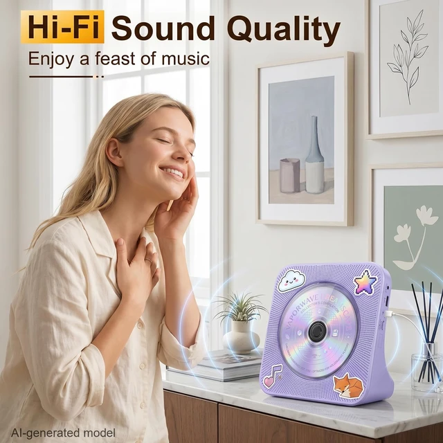 Alt view image 4 of 7 - CD Player Portable Bluetooth Desktop CD Players for Home Portable CD Player with Bluetooth with Timer Built-in HiFi Speakers with LCD Screen Display Boombox FM Radio USB Type-C