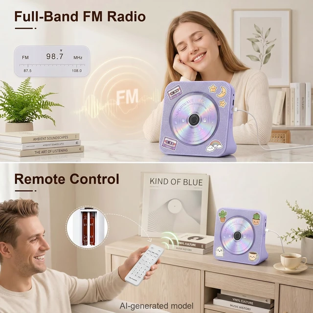 Alt view image 7 of 7 - CD Player Portable Bluetooth Desktop CD Players for Home Portable CD Player with Bluetooth with Timer Built-in HiFi Speakers with LCD Screen Display Boombox FM Radio USB Type-C