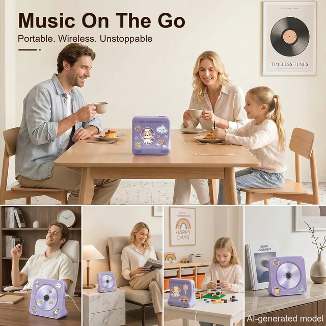 Alt view image 6 of 7 - CD Player Portable Bluetooth Desktop CD Players for Home Portable CD Player with Bluetooth with Timer Built-in HiFi Speakers with LCD Screen Display Boombox FM Radio USB Type-C