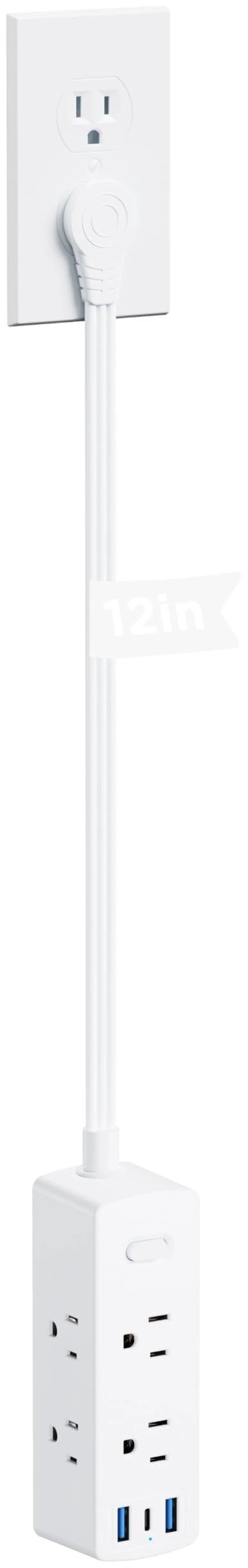 Main image of Flat Plug Power Strip with 1 FT Extension Cord, 6 Outlets 3 USB Ports(1 USB C), 3 Sided Outlet Extender for Home Office Travel Dorm Room Essentials, White