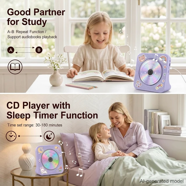 Alt view image 5 of 7 - CD Player Portable Bluetooth Desktop CD Players for Home Portable CD Player with Bluetooth with Timer Built-in HiFi Speakers with LCD Screen Display Boombox FM Radio USB Type-C
