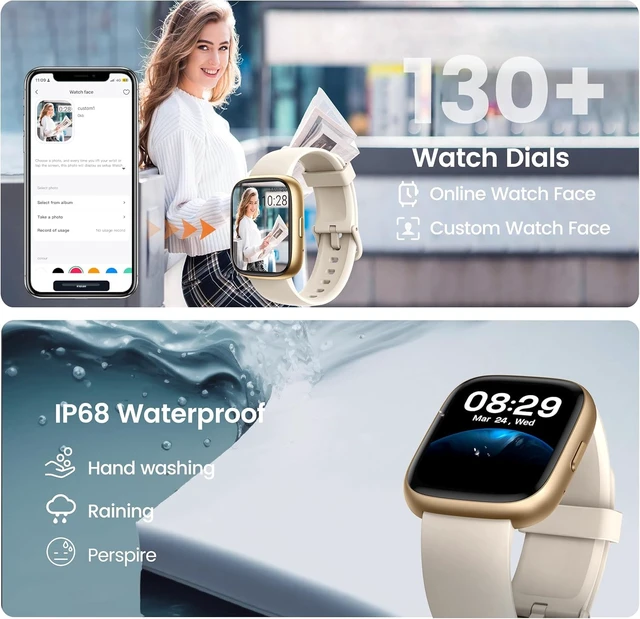 Alt view image 6 of 7 - Smart Watch with Alexa Built-in, 1.83" HD Bluetooth Calling Fitness Tracker Fitness Watch with Heart Rate/Sleep Monitor, 120+ Sport Modes, DIY Dial, IP68 Waterproof Smartwatch for Android iOS, Cream