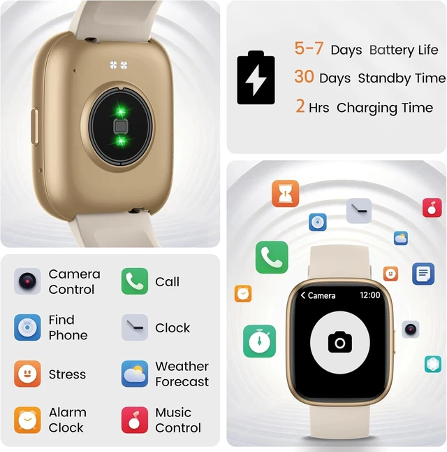 Alt view image 7 of 7 - Smart Watch with Alexa Built-in, 1.83" HD Bluetooth Calling Fitness Tracker Fitness Watch with Heart Rate/Sleep Monitor, 120+ Sport Modes, DIY Dial, IP68 Waterproof Smartwatch for Android iOS, Cream