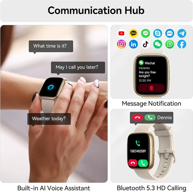 Alt view image 5 of 7 - Smart Watch with Alexa Built-in, 1.83" HD Bluetooth Calling Fitness Tracker Fitness Watch with Heart Rate/Sleep Monitor, 120+ Sport Modes, DIY Dial, IP68 Waterproof Smartwatch for Android iOS, Cream