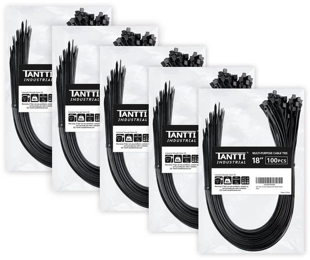 Main image of Zip Ties 18 inch (500 Pack), Black, 60lb Tensile Strength, UV Resistant Cable Ties for indoor and outdoor Use, by Supply