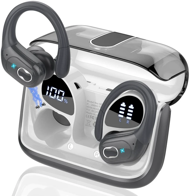 Main image of Wireless Earbuds 75H Bluetooth 5.4 Sport Headphones with Earhooks IPX7 Waterproof In-ear Buds Feature ENC Noise Cancelling Mic. Stereo Sound Device for Gym Running Workout, Iron Gray
