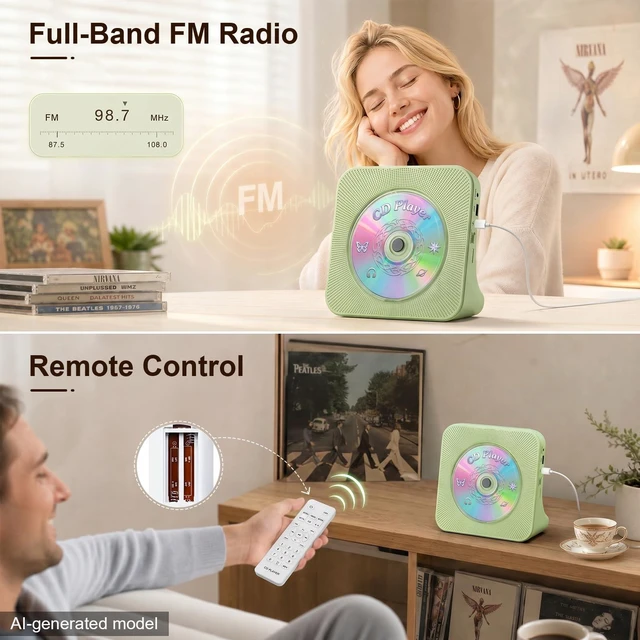 Alt view image 6 of 7 - CD Player Portable Bluetooth Desktop CD Players for Home Portable CD Player with Bluetooth with Timer Built-in HiFi Speakers with LCD Screen Display Boombox FM Radio USB Type-C