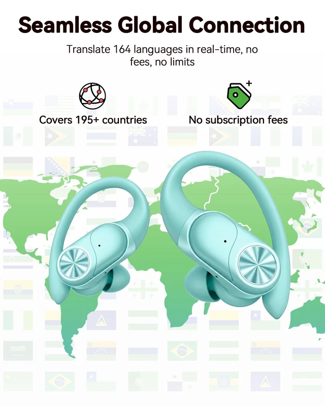 Alt view image 2 of 7 - Bluetooth Headphones Wireless Earbuds 80hrs Playtime Wireless Charging Case Digital Display Sport Ear buds with Earhook Deep Bass IPX7 Waterproof Over-Ear Earphones for Phone Laptop Mint Green