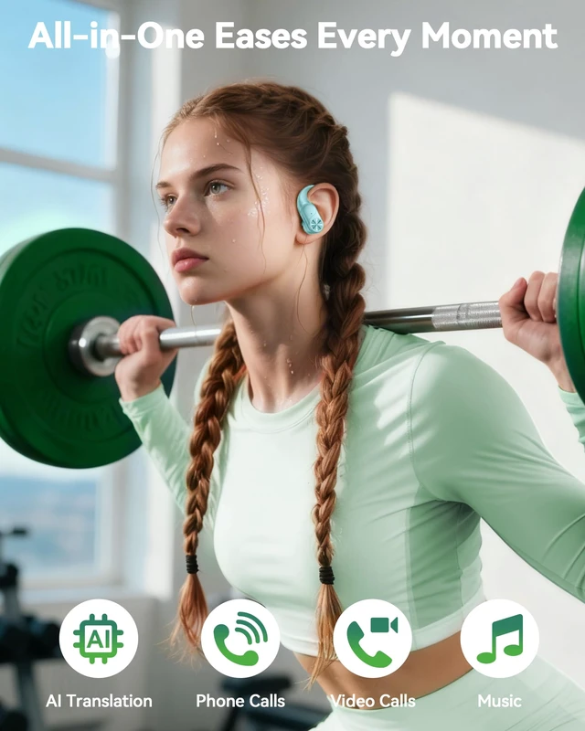 Alt view image 6 of 7 - Bluetooth Headphones Wireless Earbuds 80hrs Playtime Wireless Charging Case Digital Display Sport Ear buds with Earhook Deep Bass IPX7 Waterproof Over-Ear Earphones for Phone Laptop Mint Green