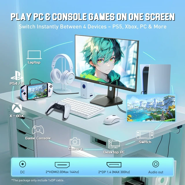 Alt view image 4 of 7 - Gaming Monitor 27" 1440P 200Hz 180Hz WQHD 2560×1440-AMD FreeSync 1ms DCI-P3 95% Fast IPS Computer Monitor,Height Adjustable Vertical/Horizontal Rotating, 2×DisplayPort/HDMI HDRLow Motion Blur