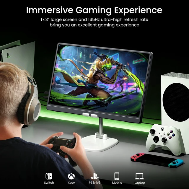 Alt view image 5 of 7 - 17.3" QHD 165Hz USB-C HDMI Gaming Monitor 17.3" QHD 165Hz IPS, slim metal+stand, USB-C/HDMI, for PC/PS5/Xbox/Switch, gaming