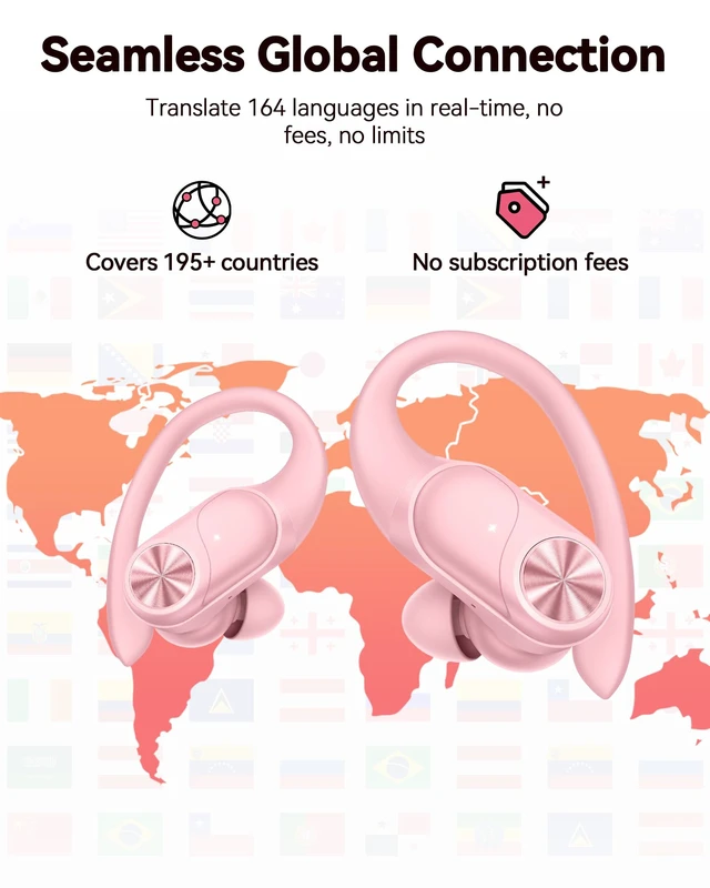 Alt view image 2 of 7 - Bluetooth Headphones Wireless Earbuds 80hrs Playtime Wireless Charging Case Digital Display Sports Ear Buds with Earhook Deep Bass IPX7 Waterproof Over-Ear Earphones for TV Phone Laptop Pink