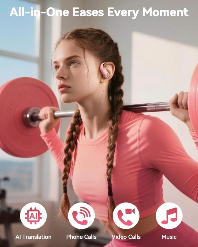 Alt view image 6 of 7 - Bluetooth Headphones Wireless Earbuds 80hrs Playtime Wireless Charging Case Digital Display Sports Ear Buds with Earhook Deep Bass IPX7 Waterproof Over-Ear Earphones for TV Phone Laptop Pink