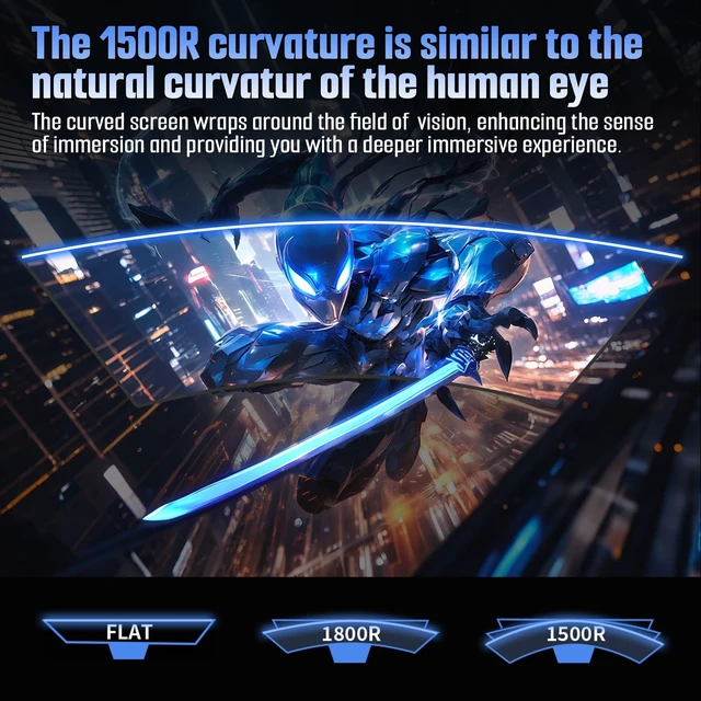 Alt view image 7 of 7 - 24 Inch Curved 160Hz Gaming Monitor,1500R Curved Gaming Monitor FHD 1080P Computer Monitor,MPRT 1ms Fast VA, Freesync,HDR,3000:1, HDMI2.0,DP1.4, VESA Supp.(ES-G24C1L HDMI Cable Incl.)