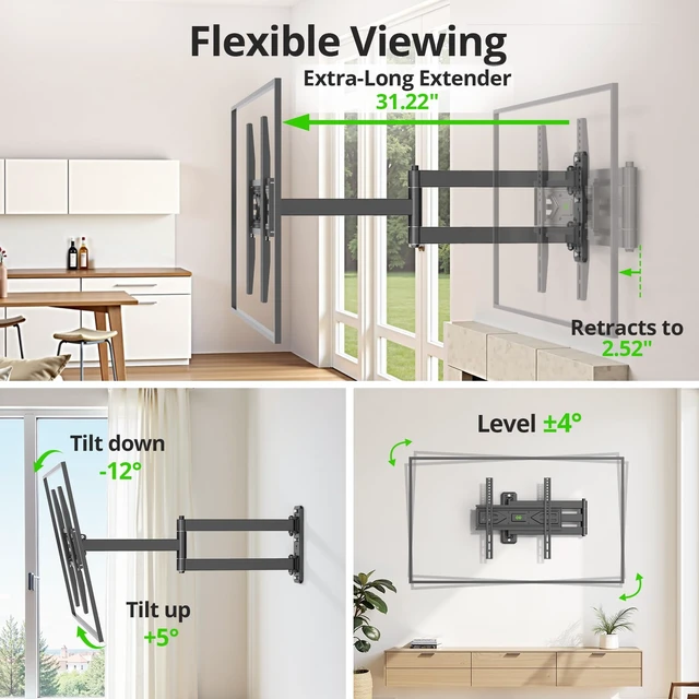 Alt view image 6 of 7 - Corner TV Wall Mount with 31.22" Long Arm for 26-65 Inch TVs up to 80 lbs, Full Motion TV Wall Mount Bracket with Swivel and Tilt, Max VESA 400x400mm fit Most 32 40 42 43 50 55 60 65 TVs
