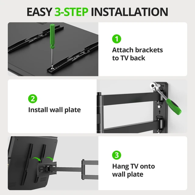 Alt view image 7 of 7 - Corner TV Wall Mount with 31.22" Long Arm for 26-65 Inch TVs up to 80 lbs, Full Motion TV Wall Mount Bracket with Swivel and Tilt, Max VESA 400x400mm fit Most 32 40 42 43 50 55 60 65 TVs