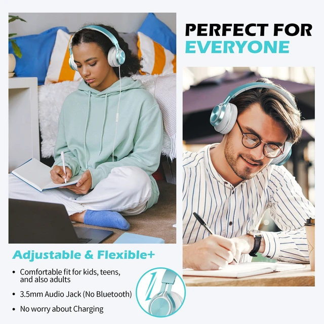 Alt view image 2 of 6 - C8 Kids Wired Headphones with Mic for School, 3.5mm, Lime Green On Ear Headsets and Volume Control Foldable, Corded Computer Chromebook for Boys Girls Teen Classroom Online Learning Travel