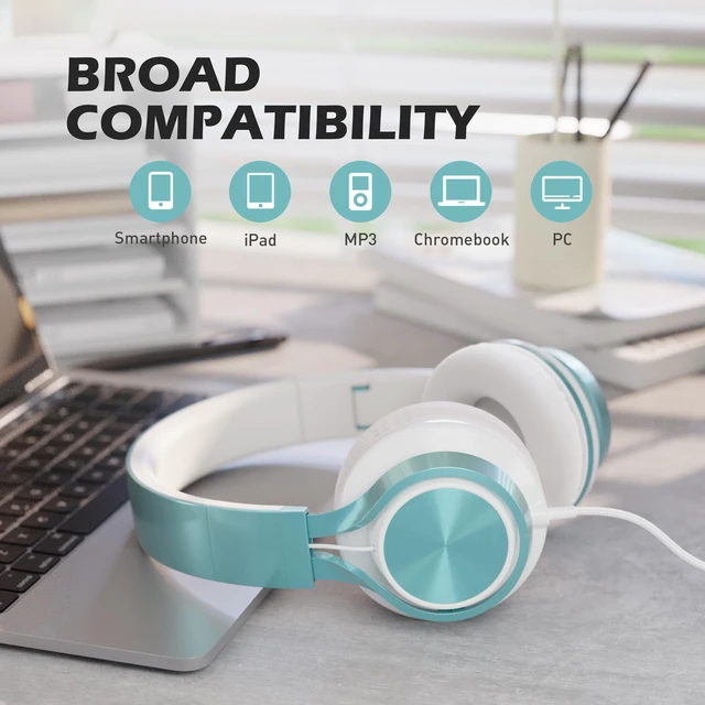 Alt view image 4 of 6 - C8 Kids Wired Headphones with Mic for School, 3.5mm, Lime Green On Ear Headsets and Volume Control Foldable, Corded Computer Chromebook for Boys Girls Teen Classroom Online Learning Travel