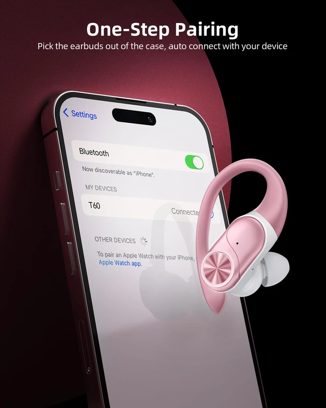 Alt view image 4 of 6 - Bluetooth Headphones Wireless Earbuds 80hrs Playtime Wireless Charging Case Digital Display Sport Ear Buds with Earhook Deep Bass IPX7 Waterproof Over-Ear Earphones for Phone Laptop Rose Gold