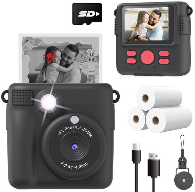 Main image of Kids Camera Instant Print, Christmas Birthday Gifts for Kids Age 3-12, Selfie Digital Camera with 1080P Videos,Toddler Portable Travel Cameras Toy for 4 5 6 7 8 9 Year Old Boys Black