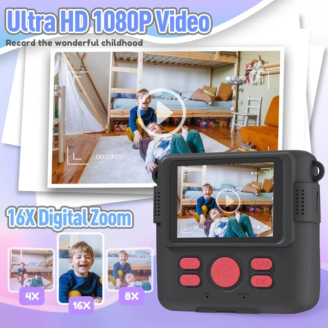 Alt view image 4 of 7 - Kids Camera Instant Print, Christmas Birthday Gifts for Kids Age 3-12, Selfie Digital Camera with 1080P Videos,Toddler Portable Travel Cameras Toy for 4 5 6 7 8 9 Year Old Boys Black