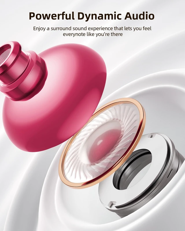Alt view image 5 of 6 - Bluetooth Headphones Wireless Earbuds 80hrs Playtime Wireless Charging Case Digital Display Sport Ear Buds with Earhook Deep Bass IPX7 Waterproof Over-Ear Earphones for Phone Laptop Rose Gold