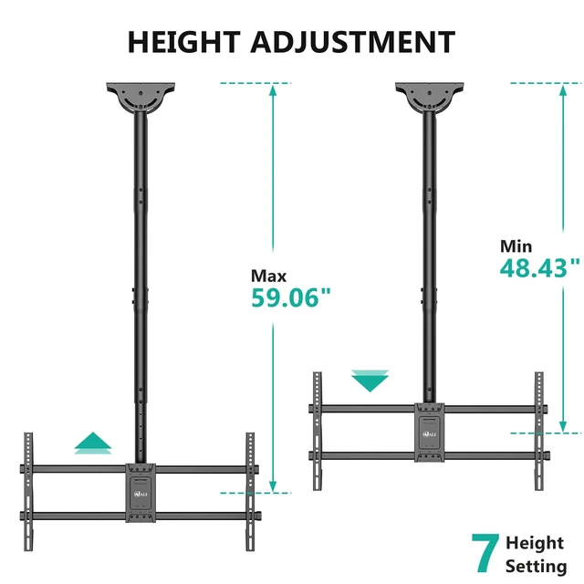 Alt view image 3 of 7 - Long Arm Ceiling TV Mount for Most 37-90 inch Large TVs, up to 220 lbs Hanging Pole Ceiling Mount TV Bracket, Full Motion with Height Adjustment, Tilt, Swivel, Max VESA 800x400mm (CM3790XL), Black