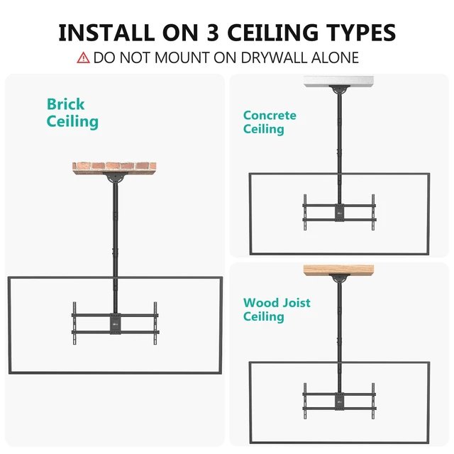 Alt view image 6 of 7 - Long Arm Ceiling TV Mount for Most 37-90 inch Large TVs, up to 220 lbs Hanging Pole Ceiling Mount TV Bracket, Full Motion with Height Adjustment, Tilt, Swivel, Max VESA 800x400mm (CM3790XL), Black