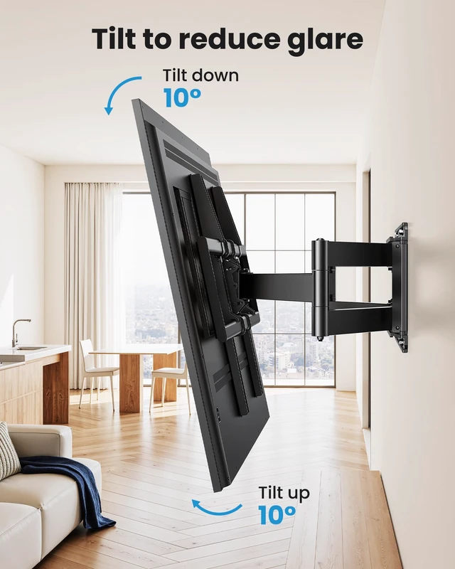 Alt view image 6 of 7 - Full Motion TV Wall Mount Bracket for 85 86 90 98 100 120 inch TVs UL Listed Heavy Duty, Fit 60-120" TVs, Hold 220lbs, VESA900x600mm, Swivel +/-65°, Tilt +/-10°, Level +/-3°, Fit 24" Stud
