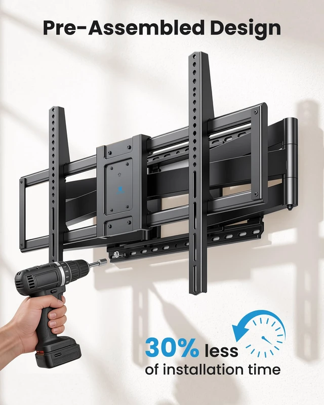 Alt view image 7 of 7 - Full Motion TV Wall Mount Bracket for 85 86 90 98 100 120 inch TVs UL Listed Heavy Duty, Fit 60-120" TVs, Hold 220lbs, VESA900x600mm, Swivel +/-65°, Tilt +/-10°, Level +/-3°, Fit 24" Stud