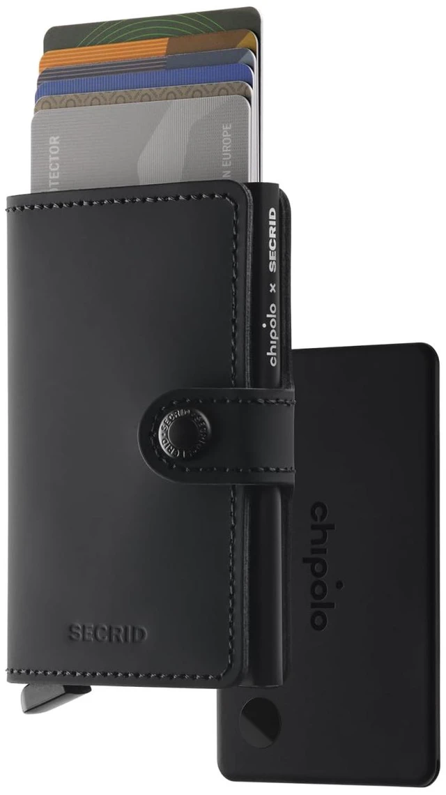 Main image of x Secrid Trackable Mini Wallet, Leather Slim Wallet (Black) With Rechargeable Bluetooth Tracker CARD, Works with Apple Find My or Google's Find Hub with Call of Your Phone