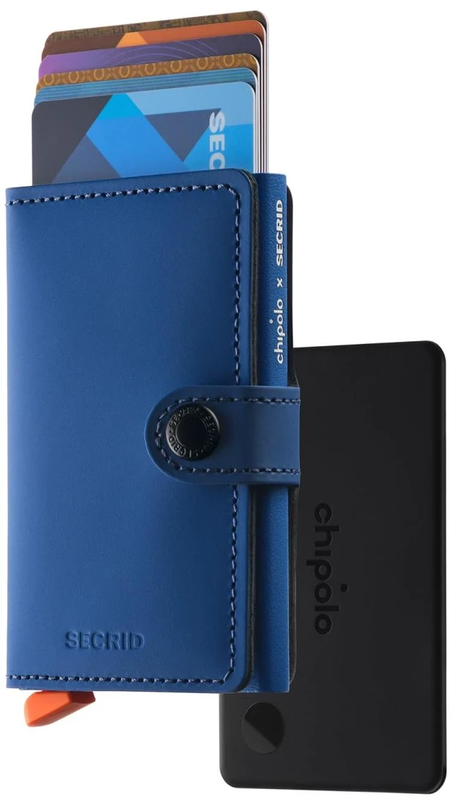 Main image of x Secrid Trackable Mini Wallet, Leather Slim Wallet (Blue) With Rechargeable Bluetooth Tracker CARD, Works with Apple Find My or Google's Find Hub with Call of Your Phone
