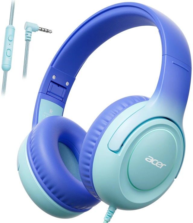 Main image of Kids Headphones for School, 85-94dB Limiter, 3.5mm Jack, w/Mic HK03 Foldable Wired Over Ear Headphones, for Toddler School/Travel/iPad/Tablet, Blue-Gradient