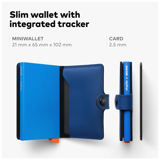 Alt view image 4 of 7 - x Secrid Trackable Mini Wallet, Leather Slim Wallet (Blue) With Rechargeable Bluetooth Tracker CARD, Works with Apple Find My or Google's Find Hub with Call of Your Phone