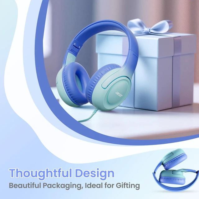Alt view image 6 of 6 - Kids Headphones for School, 85-94dB Limiter, 3.5mm Jack, w/Mic HK03 Foldable Wired Over Ear Headphones, for Toddler School/Travel/iPad/Tablet, Blue-Gradient