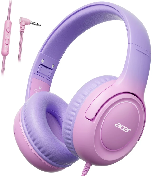 Main image of Kids Headphones for School, 85-94dB Limiter, 3.5mm Jack, w/Mic HK03 Foldable Wired Over Ear Headphones, for Toddler School/Travel/iPad/Tablet, Purple-Pink Gradient