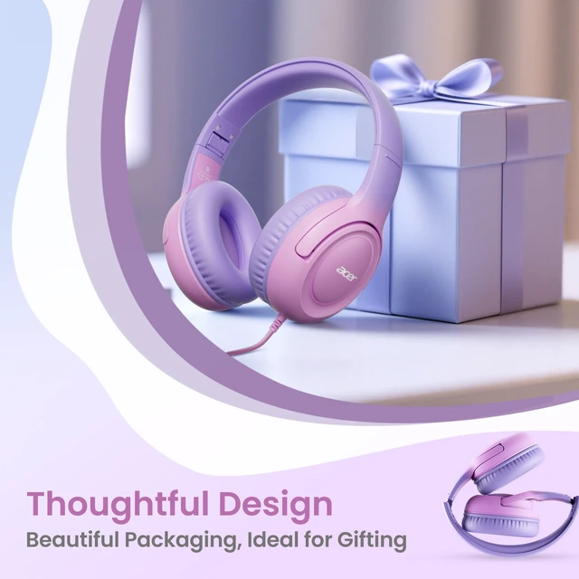 Alt view image 6 of 6 - Kids Headphones for School, 85-94dB Limiter, 3.5mm Jack, w/Mic HK03 Foldable Wired Over Ear Headphones, for Toddler School/Travel/iPad/Tablet, Purple-Pink Gradient