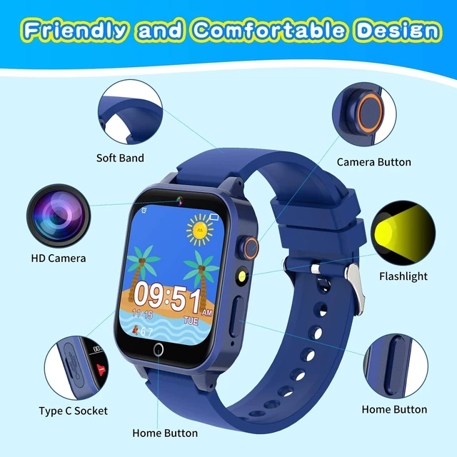 Alt view image 2 of 7 - Upgrade Kids Smart Watch for Kids with 39 Puzzle Games HD Camera Video MP3 Player Habit Tracking Pedometer Flashlight 12/24 hr Kid Watches Gift for 4-12 Year Old Boys Toys for Kid