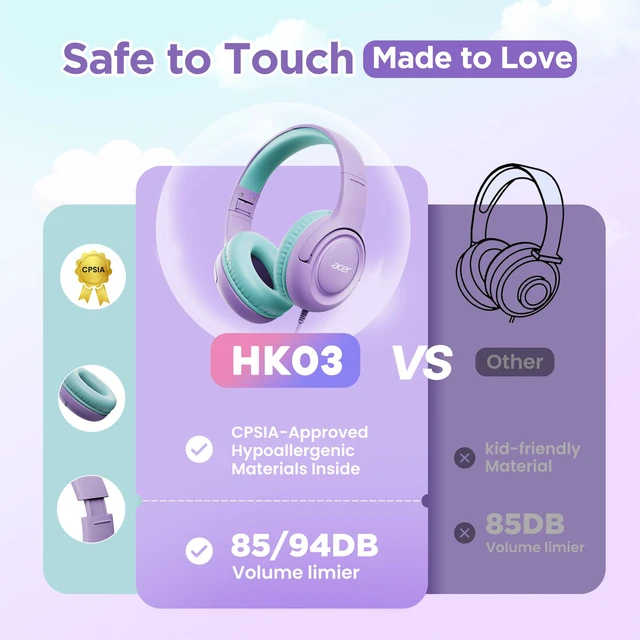 Alt view image 5 of 6 - Kids Headphones for School, USB-C-3.5mm Dongle, w/Mic HK03 Foldable Wired Over Ear Headphones, for Toddler School/Tablet/iPad/PC/Travel, Purple-Green