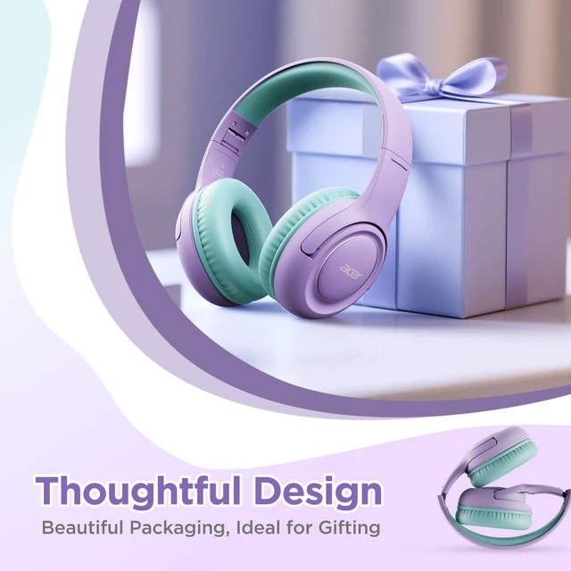 Alt view image 6 of 6 - Kids Headphones for School, USB-C-3.5mm Dongle, w/Mic HK03 Foldable Wired Over Ear Headphones, for Toddler School/Tablet/iPad/PC/Travel, Purple-Green