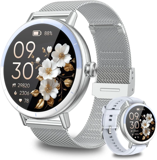 Main image of Smart Watches for Women Android/iPhone, Fitness Tracker with Calls&Answer IP68 Waterproof/Activity Pedometer/ Heart Rate/SpO2 Monitor/100+ Sports Model, Two Bands