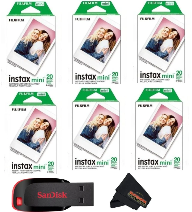 Main image of Instax mini Instant Daylight Film (Twin Packs + 32 GB USB Flash Drive) with Sunshine Photo Microfiber Cleaning Cloth. (6 Twin Packs + 32 GB USB Drive)