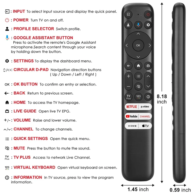Alt view image 7 of 7 - Voice Remote Only for TCL-Google-TV-Remote-Control Replacement,RC813 Remote Compatible with TCL 4k QLED/UHD/QD-Mini LED Series Smart TVs