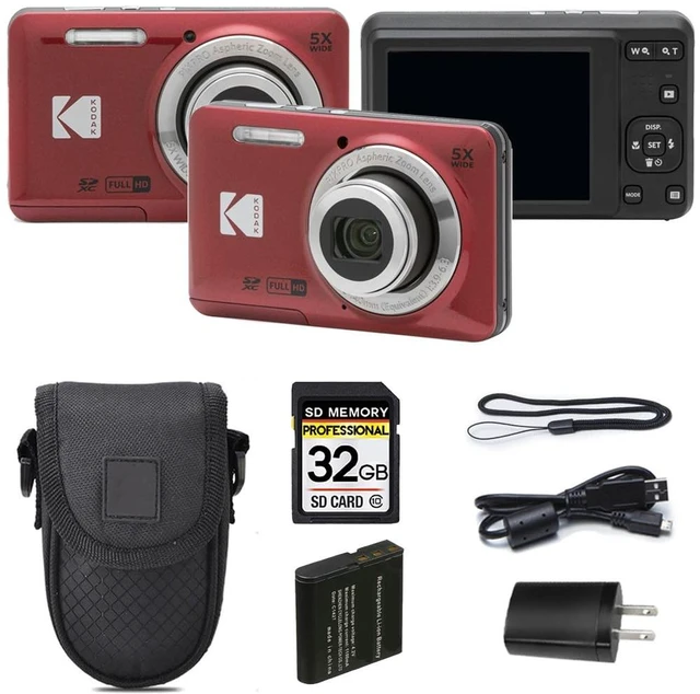 Main image of PIXPRO FZ55 Digital Camera, Red, 16MP Compact Point & Shoot 5X Optical Zoom, 28mm Wide Angle Lens, 1080P Full HD Video, Camera Case & 32GB SD Card