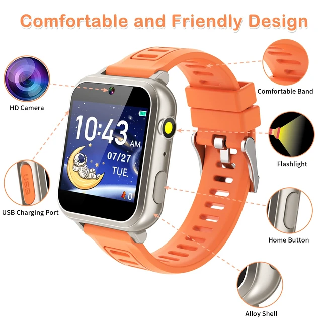 Alt view image 2 of 7 - Smart Watch for Kids, Kids Smart Watch with 39 Puzzle Games Camera Video Recorder Music Alarm Calculator Calendar Flashlight Pedometer Birthday Gifts Educational Toys for 3-12 Year Old Boys Girls